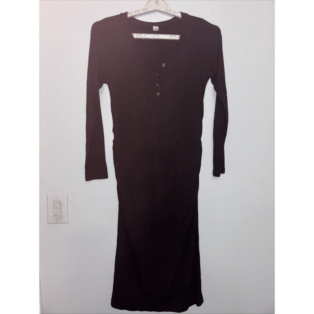 Old Navy Long Black Ribbed Maternity Dress Size Med